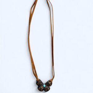 Boho Turquoise Accent Brown Leather Necklace